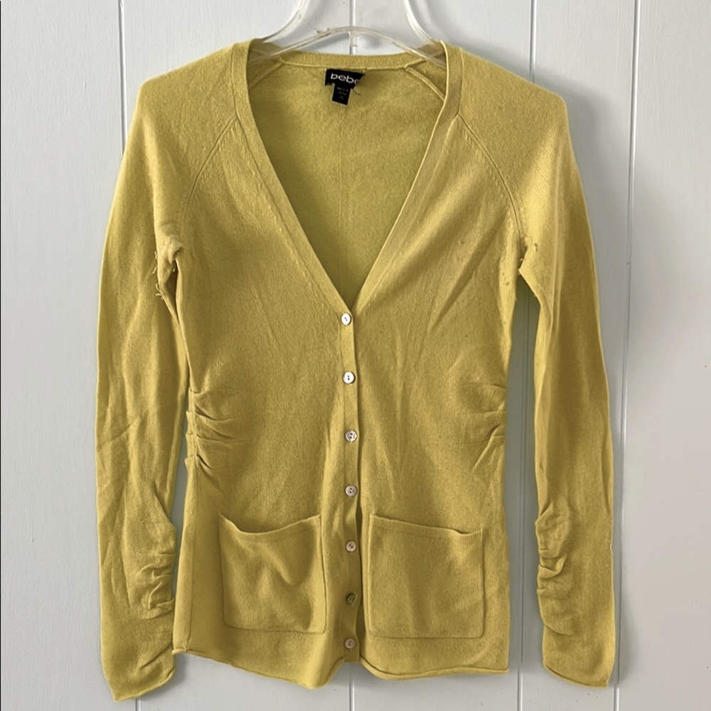 Bebe yellow green cashmere cardigan